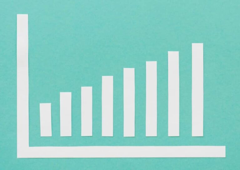 A bar graph made from cutout paper showing progressive growth